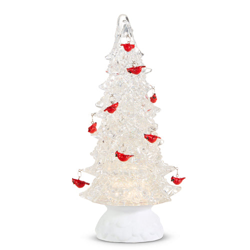 Lighted Swirling Glitter Tree With Cardinal Ornaments, 12"