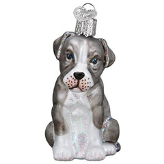Pitbull Puppy Glass Ornament by Old World Christmas, 3.25