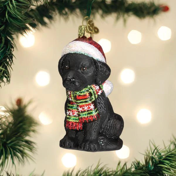 Holiday Black Lab Puppy Ornament By Old World Christmas, 3.75"
