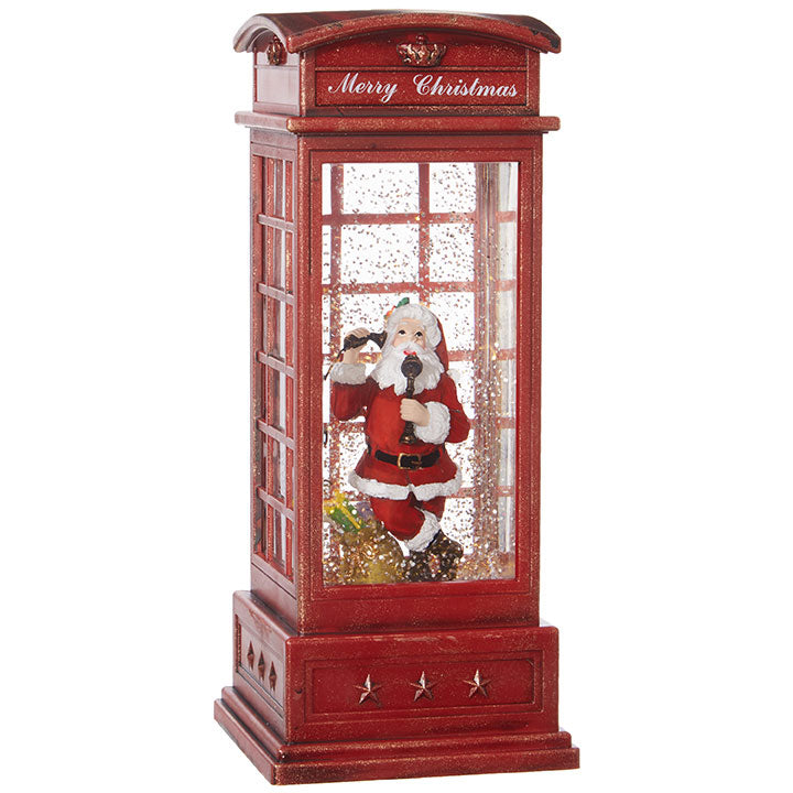 Santa in Lighted, Musical Phone Booth, 10"