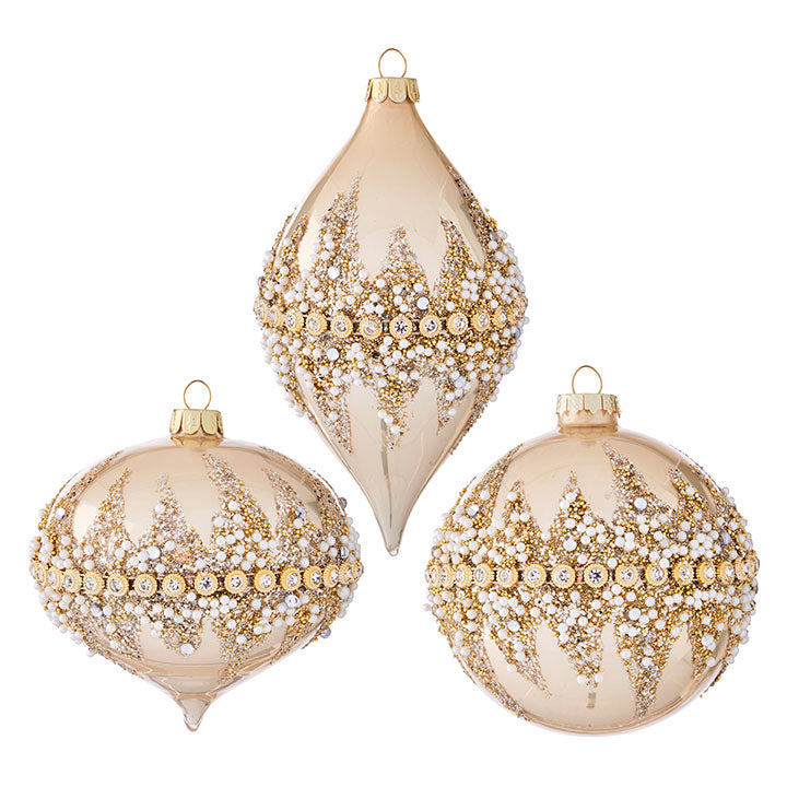 Beaded Glass Ornament, Set of Three, 4"