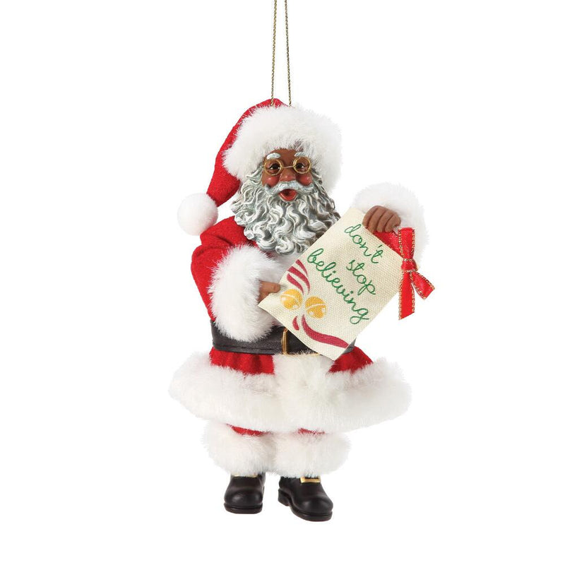 Black Santa Ornament, Don't Stop Believing, 6"
