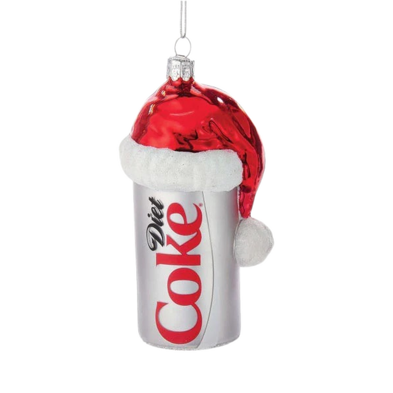 Diet Coke Ornament with Santa Hat, Glass, 4.5"