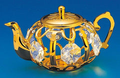 Tea Pot Ornament, 24K Gold Plated w/ Swarovski Crystal