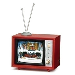 Musical LED TV with Train Going Around Figurine
