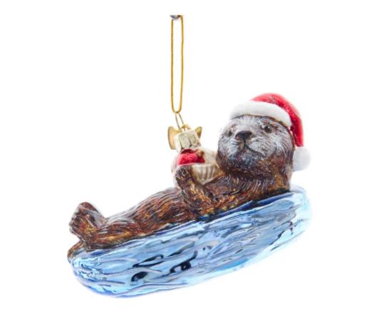 Noble Gems Sea Otter Glass Ornament, 4"