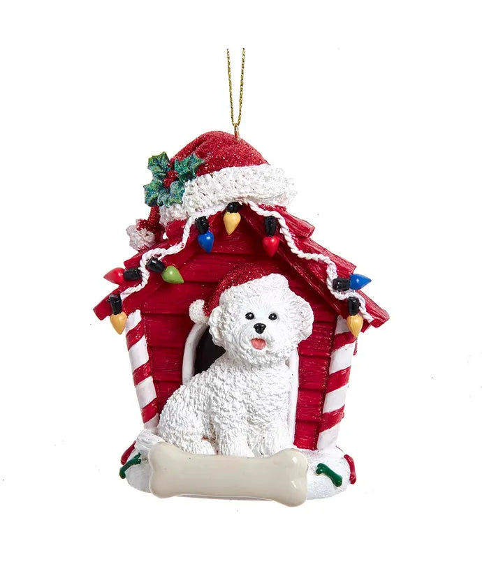 Bichon Frise with Doghouse Ornament 4"