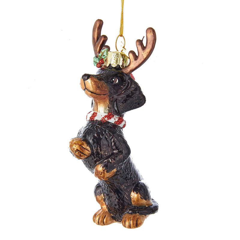 Noble Gems Glass Dachshund with Antlers Ornament, 4"