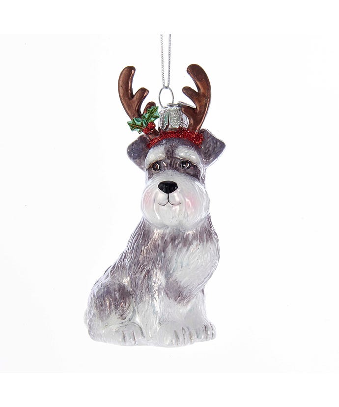 Schnauzer With Antlers Glass Ornament, 4"