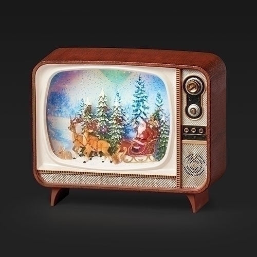 Lighted Swirl TV W/ Santa Scene 6.75"