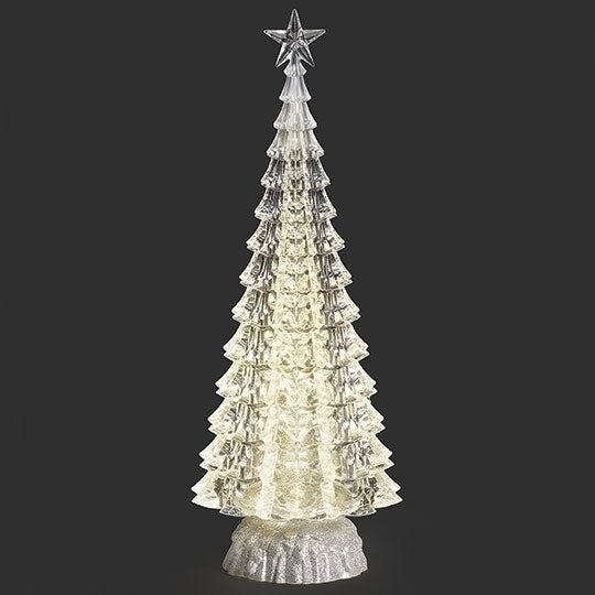 Lighted Silver Tree with Swirling Glitter and Base, 15"