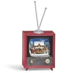 Musical Lighted Rotating TV with Santa Sleigh & House, 6