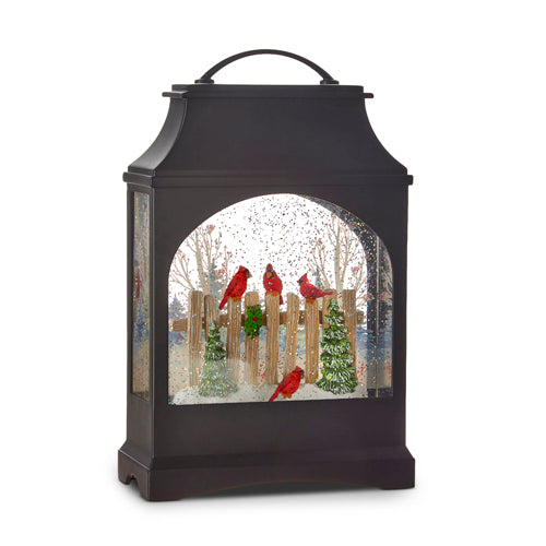 Cardinals on Fence Lighted Water Lantern , 11"