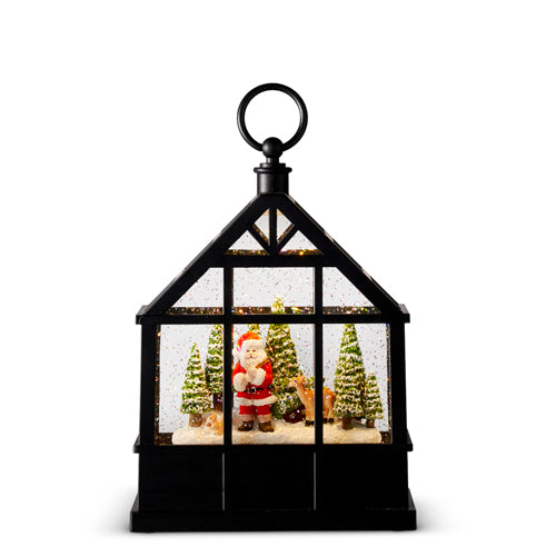 Santa Cuts Down Tree Lighted Water Greenhouse, 9.5"