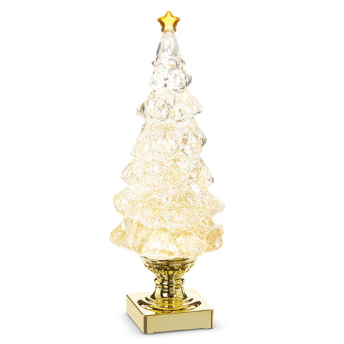 Lighted Tree With Gold Swirling Glitter, 13.75"