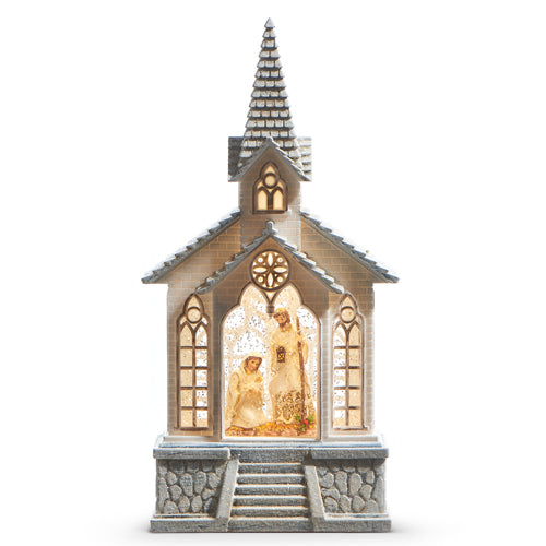 Holy Family Musical Lighted Water Church, 11.25"