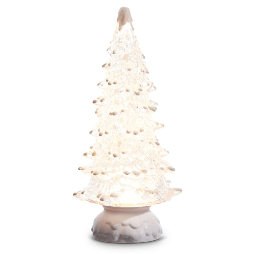 Lighted Tree with Snow and Swirling Glitter, 12"