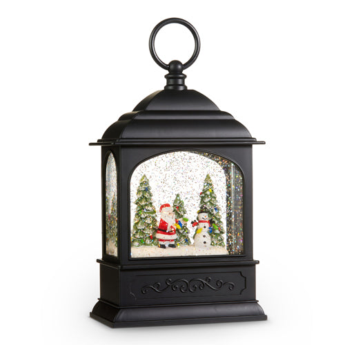 Santa and Snowman Musical Lighted Water Lantern, 8.5"