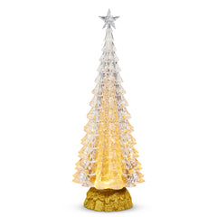 Lighted Tree With Gold Swirling Glitter and Base, 15