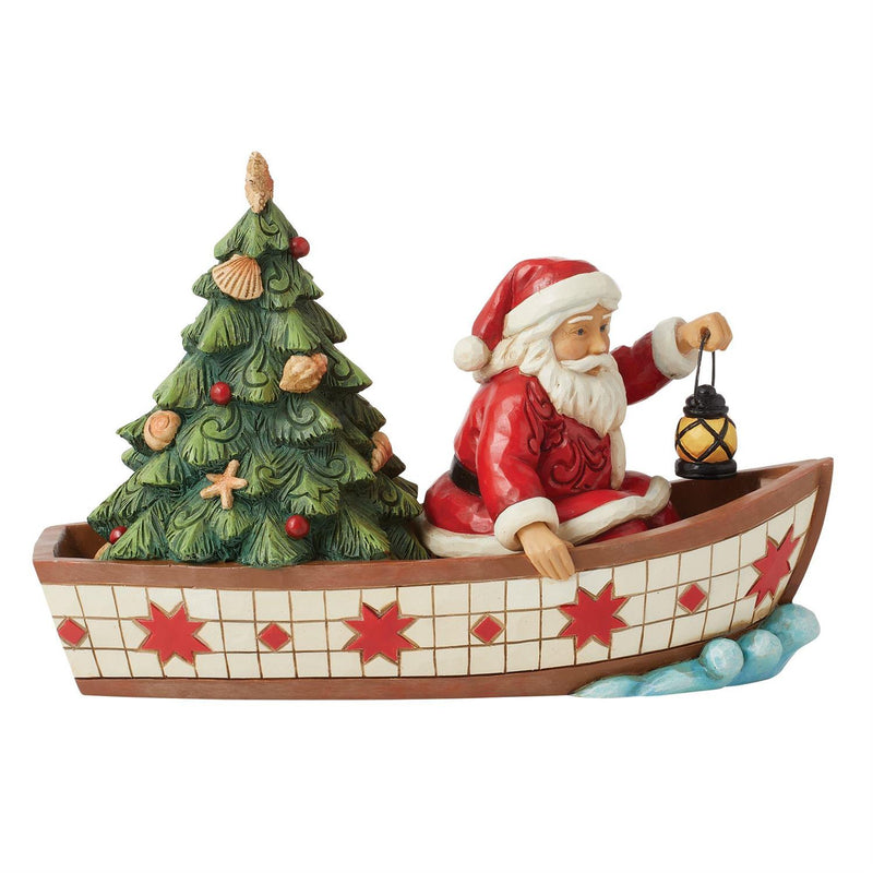 Jim Shore Santa in Boat with Tree Figurine, 7"