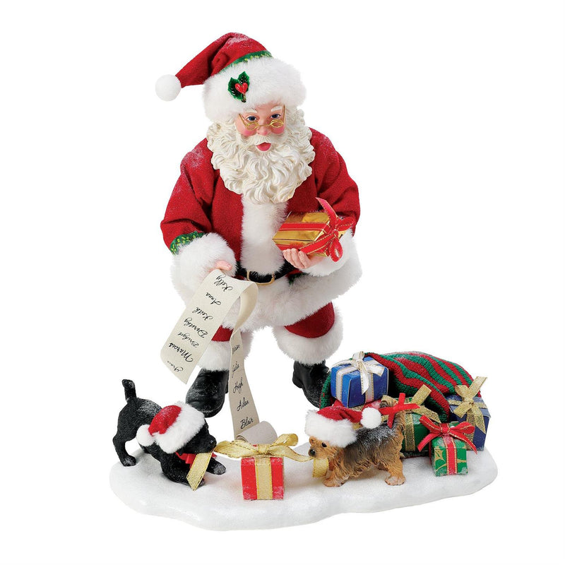 Naughty and Naughty Santa with Puppies, 10"