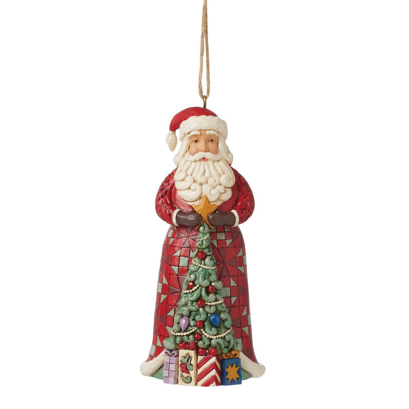 Jim Shore Santa With Christmas Tree in Front Ornament, 4.5"