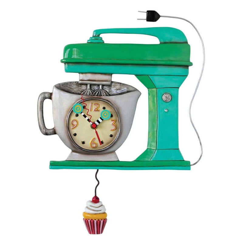 Allen Designs Vintage Mixer Green Clock with Swinging Cupcake, 16.5"
