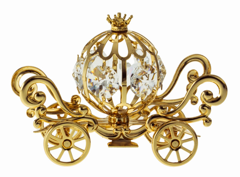 Pumpkin Coach Ornament, 24K Gold Plated with Clear Swarovski Crystal