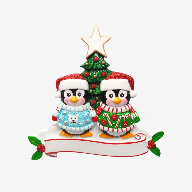 Penguin Couple Sweater Ornament, 3"