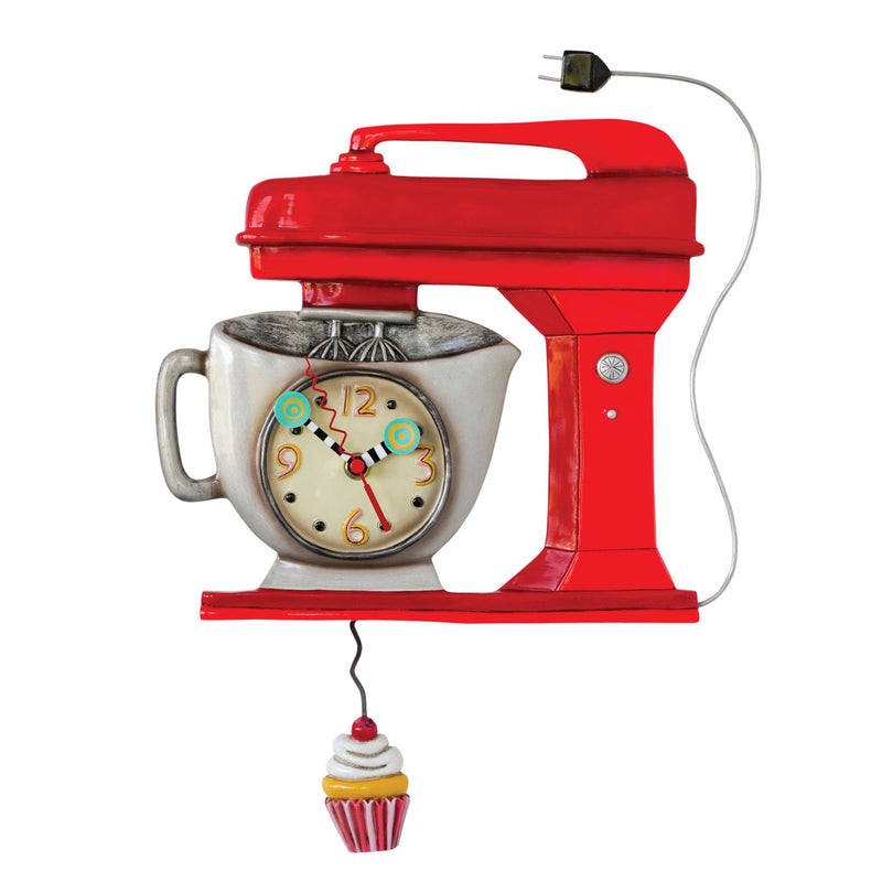 Allen Designs Vintage Mixer Red Clock with Swinging Cupcake, 16.5"