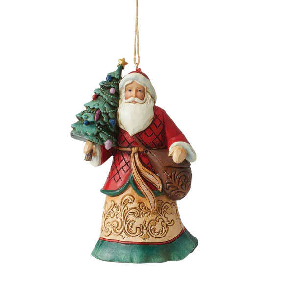 Jim Shore New Santa with Tree and Joy Bag Ornament, 4.75"