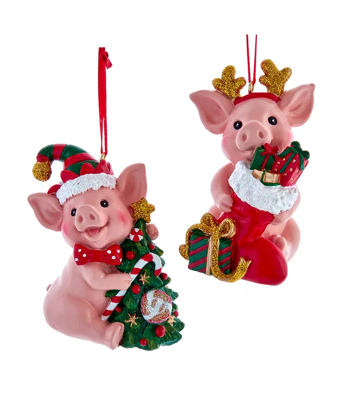 Christmas Pig Ornament, 3"