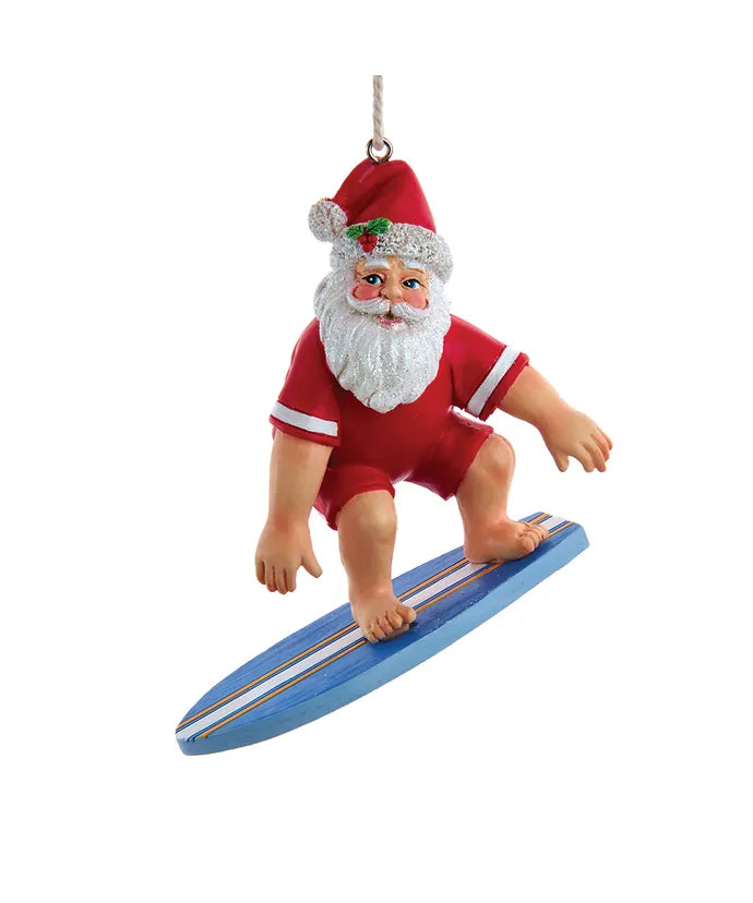 Surfing Santa on Surfboard Ornament