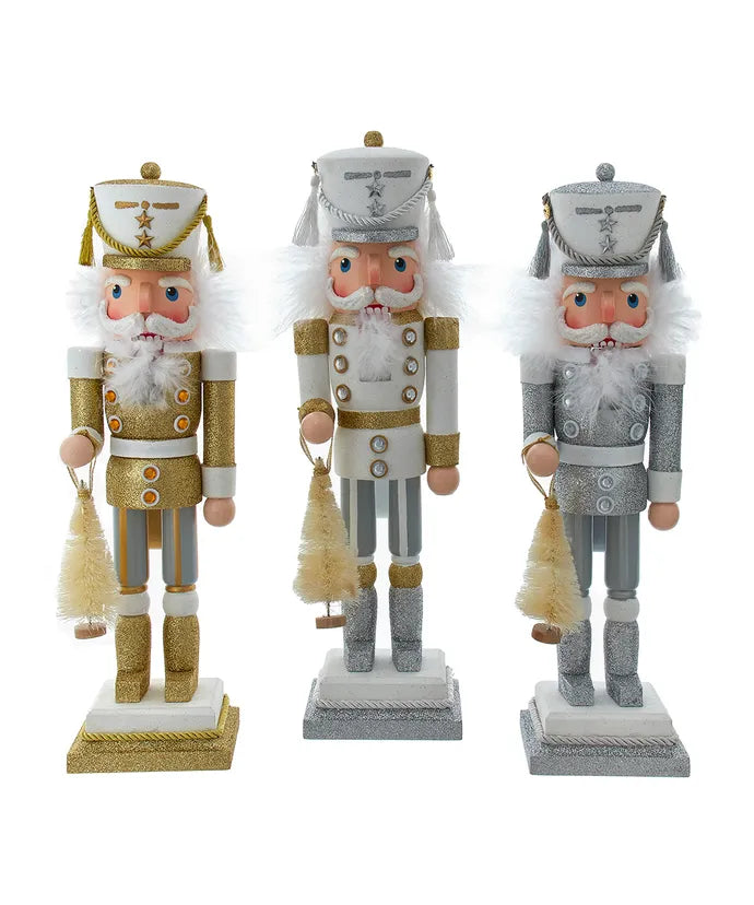 Wood Whimsical Nutcracker Gold & Silver, 15"
