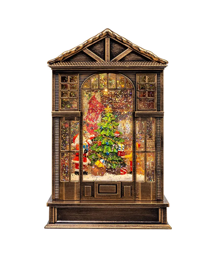 Lighted Santa and Kid Decorating Tree Lantern