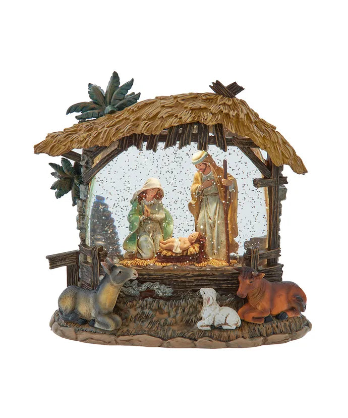 Lighted Nativity Scene With Spinning Glitter Water, 8"