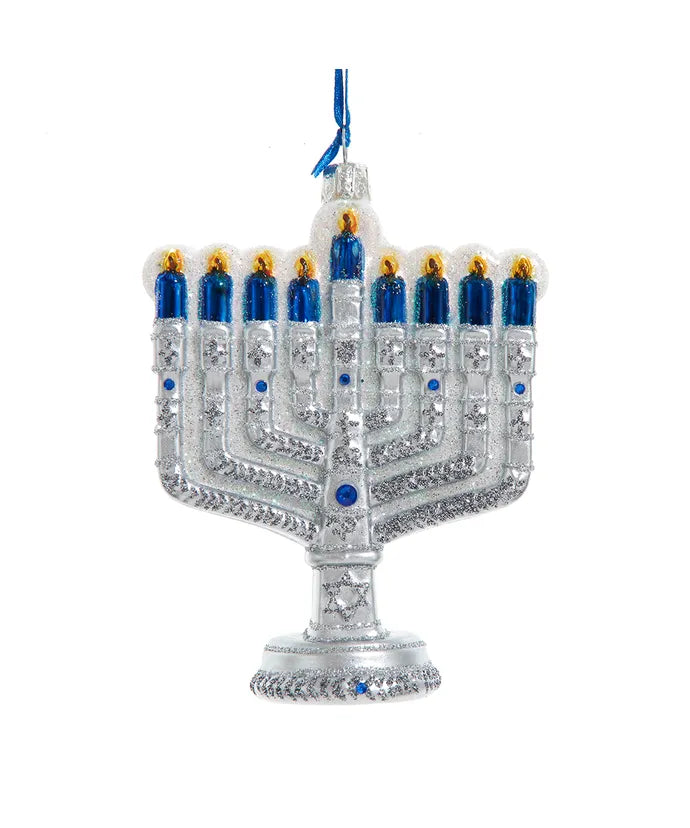 Hanukkah Menorah Glass Ornament, 4.75"