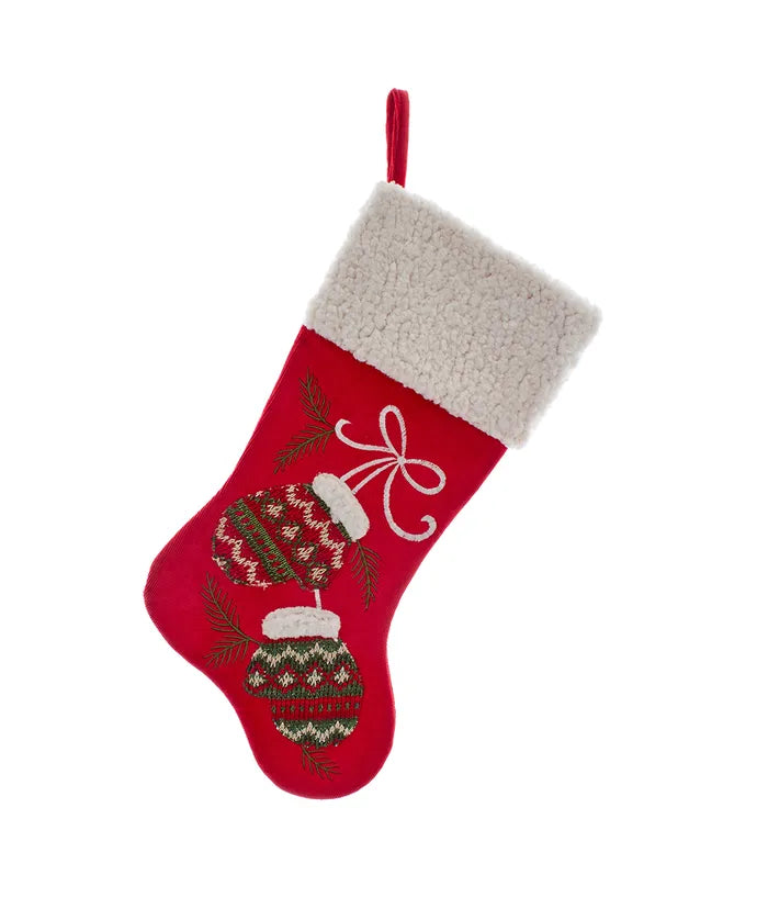 Embroidered Red Stocking with Mittens,