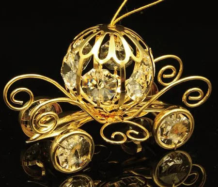 Pumpkin Coach Ornament, 24K Gold Plated with Clear Swarovski Crystal