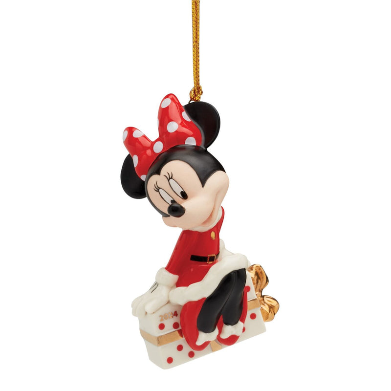 Minnie Mouse Sitting on Gift 2024 Lenox Ornament, 3.5"