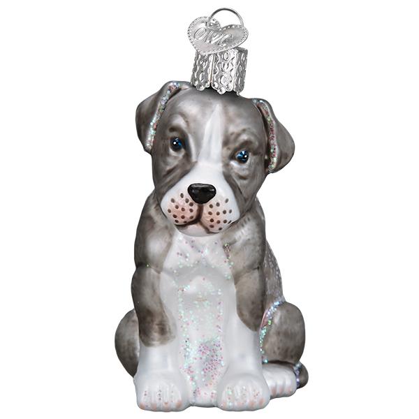 Pitbull Puppy Glass Ornament by Old World Christmas, 3.25"