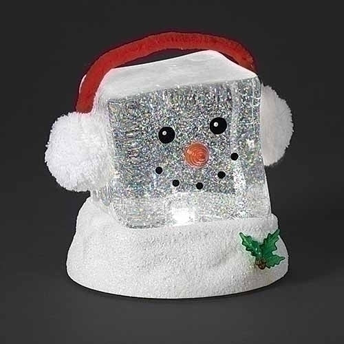 LED Lighted Cube Snowman Head W/Ear Muffs, 6.25"