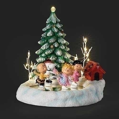 Peanuts Skate Pond Musical LED with Christmas Tree, 9"