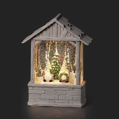 Lighted Swirl Gnomes in Stable, 8.75"