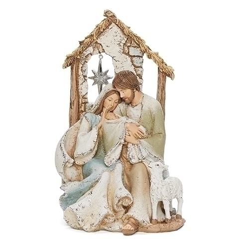 Holy Family With Stable & Star in Window, 9.25"