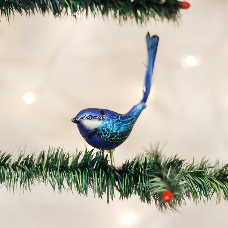 Fairy Wren Clip On Glass Bird Ornament By Old World Christmas, 5.25"
