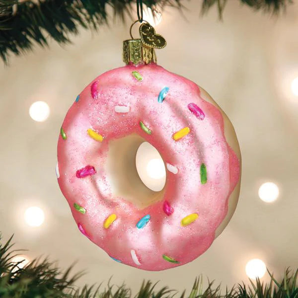 Pink Sprinkles Donut Glass Ornament by Old World Christmas, 3.75"