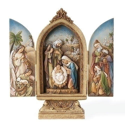 Holy Family Triptych W/Kings & Angels on Side 9"H