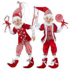 RAZ Posable Elf Ornament Holding Candy Cane & Lollipop,16