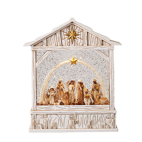 NATIVITY WITH STAR MUSICAL LIGHTED WATER CRECHE, 10"